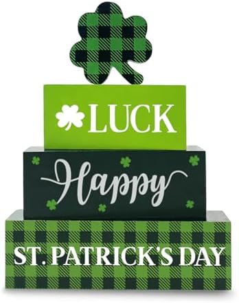 4Pcs Fall Decorations, Wooden Table Decor for Thanksgiving (St. Patrick's Day) by Golibra