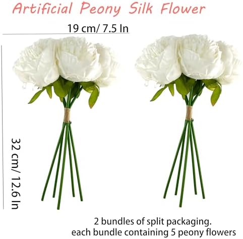 2 Bouquet 10Heads Artificial Fake Peony Flowers Silk Faux Flower for Home Office Party Wedding Decorations - Image 3
