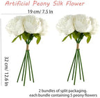 2 Bouquet 10Heads Artificial Fake Peony Flowers Silk Faux Flower for Home Office Party Wedding Decorations - Image 3