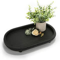 Wooden Decorative Tray for Coffee Table, Black Beaded Oval Tray Home Decor by SYNCVIBE