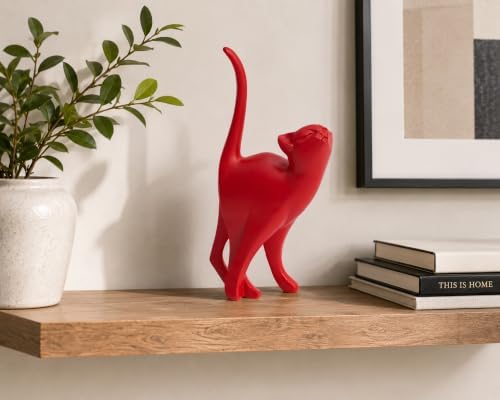 7 Inch Red Proud Cat Statue - Image 4