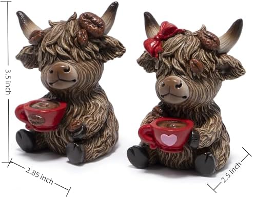 Hodao Christmas Highland Cow Coffee Resin Figurines,Xmas Farmhouse Decor for Tiered Tray, Tabletop, Mantel, Gift for Xmas Home Decoration - Image 3