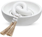Novabright Farmhouse Wooden Bowl Set with Chain Beads, White by Unknown