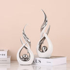 2 PCS White Silver Ceramic Statues For Home Decor Accents, Modern Abstract Art Sculptures, Elegant Tabletop Decorative Objects For Dining Room, Entryway, Tv Stand, Mantel, Coffee Table Centerpieces - Image 3