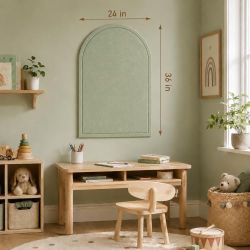 Large Arched Felt Bulletin Board, Sized 36" x 24" for Office & Wall Decor – 6 Customizable Adhesive Tiles with Pins are Perfect to Display Your Photos (Sage Green-B) - Image 5