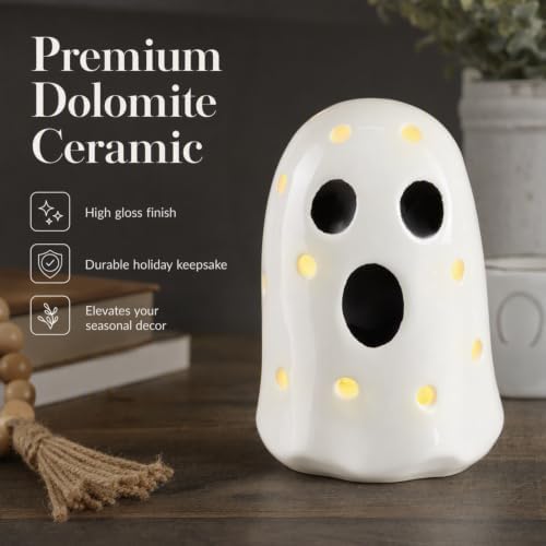 Mud Pie Ceramic Light Up Ghost, Halloween Shelf Sitter Figurine - Image 3