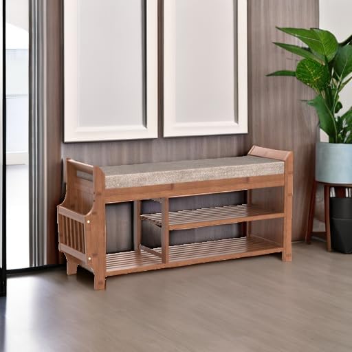 PETKABOO Shoe Bench with Hidden Drawer and Side Holder, 2 Tier Entryway Bench - Image 5