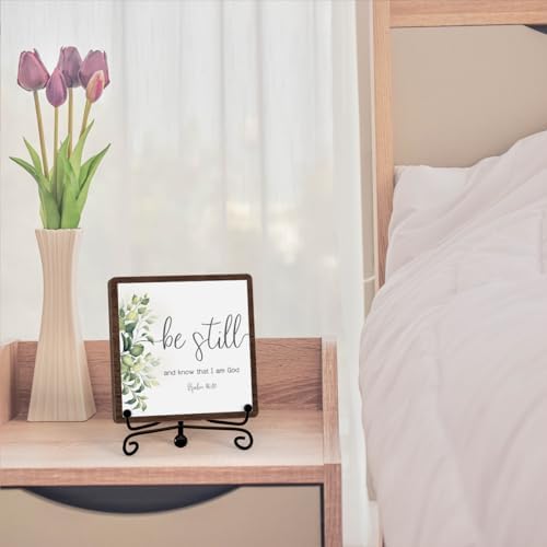 Be Still And Know That I Am God Table Sign, Farmhouse Bathroom Decor, Eucalyptus Desk Decor For Living Room Home Office Mantle Coffee Bar Bookshelf Kitchen Entryway (C10) - Image 4