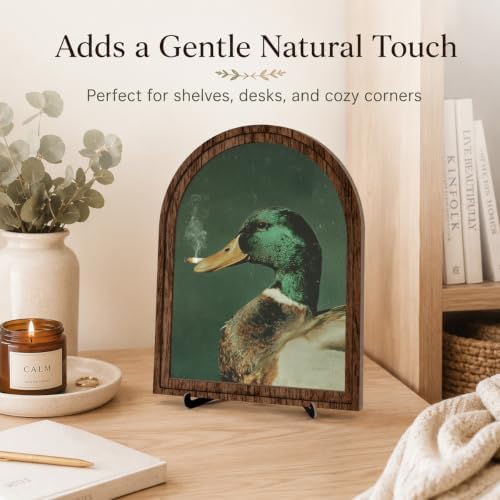 Wooden Sign with Stand Decoration, Mallard Duck Decor Arched Wood Frame Tabletop Decor, Funny Duck Retro Whimsical Print for Bedroom Living Room Desk Mantel Bookshelf Cabin Office - Image 2
