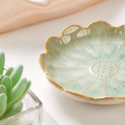 Lotus Ring Holder Dish Small Indoor Ash Tray, Ceramic Dessert Plate Trinket Jewelry Holder Organizing Necklace Earrings for Parents Friends Sister, Light Green. All Jewelries Are NOT Included. - Image 2