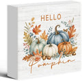 Hello Pumpkin Rustic Fall Thanksgiving Wood Box Sign Desk Decor 5X5 by Luipk