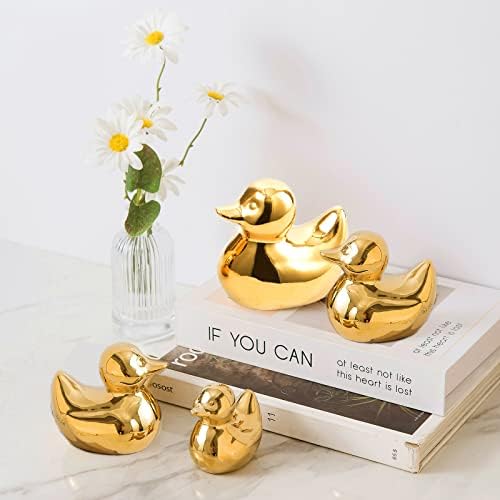 Golden Ceramic Duck Figurines，Home Decor Animal Sculptures and Statues Handmade Artware Decor,Mini Duck Sets 3 PCS - Image 6