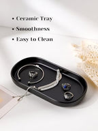INGOFIN 7" Ceramic Bathroom Vanity Tray- Bathroom Organizer Countertop Tray for Perfume, Jewelry, Candles, Small Kitchen Counter Soap Tray, Decorative for Bathroom Vanity, Toilet Tank, Black - Image 3