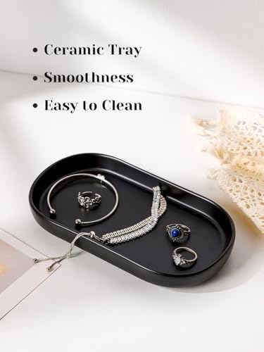 INGOFIN 7" Ceramic Bathroom Vanity Tray- Bathroom Organizer Countertop Tray for Perfume, Jewelry, Candles, Small Kitchen Counter Soap Tray, Decorative for Bathroom Vanity, Toilet Tank, Black - Image 3