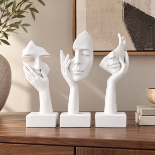 3 Pcs Thinker Large Statue Set - White Art Abstract Home Accent Figurines for Living Room, Bedroom, Shelves, Office Desktop, Coffee Table Decor, Gift for Women (3 Pcs White, 9") by oliruim