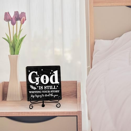 Home Decor, Farmhouse Shelf Decor For Living Room, Boho Aesthetic Table Decorations, Christian Gifts For Women Men, Entryway Tv Stand Fireplace Mantle Coffee Table Decoration (story-03) - Image 3
