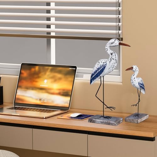 Wooden Seagull Statues Nautical Decor, Large Sea Bird Decoration for Home Coastal Beach Ocean Table Display - Image 5