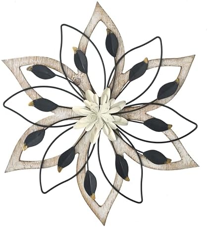 Whitewash Flower Wall Decor,Metal Wood Rustic Farmhouse Wall Art 13.5 inch by REMENNA