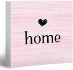 Home Sign, Home Signs for House Decor, Welcome Sign, Rustic Farmhouse Desk Decor Wood Block Box Plaque for Living Room Wall Shelf, Housewarming Gifts (Pink) by ANIANG