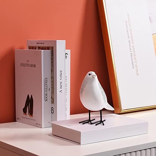 Quoowiit Bird Figurine, Modern Sculpture and Statues for Home Decor, Animal Statues for Bookshelf, Table, Entryway, Fireplace, Resin Decorative Sculpture with Chic Polka Dots Art Design (White) - Image 3