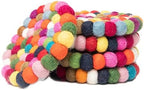 Round Felt Ball Coasters - 100% Merino Wool Table Coasters - Felt Coaster Pads, Absorbent Trivet for Drinks - Heat Resistant, Thick & Durable Hand Felted - Woolygon - Multicolor Set of 5 (Rainbow) by Woolygon