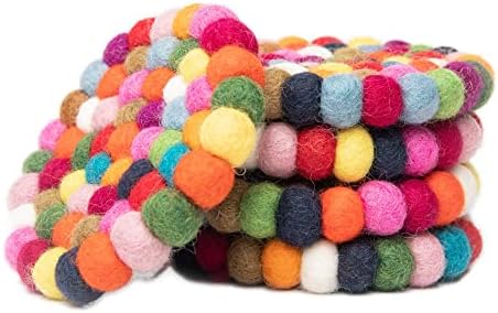 Round Felt Ball Coasters - 100% Merino Wool Table Coasters - Felt Coaster Pads, Absorbent Trivet for Drinks - Heat Resistant, Thick & Durable Hand Felted - Woolygon - Multicolor Set of 5 (Rainbow) by Woolygon