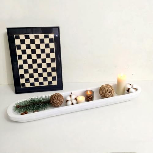 Wooden Dough Bowls Decorative，Rustic Bread Long Bowls Decor Wood Tray, Hand Carved for Table Centerpiece Decor, Home Decor (30 * 6 * 2inch White) - Image 5