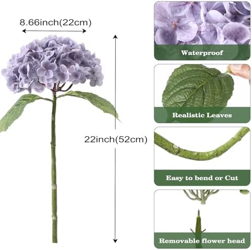 Coferset 3pcs Lifelike Real Touch Hydrangea Artificial Flowers,Lavender - Image 6