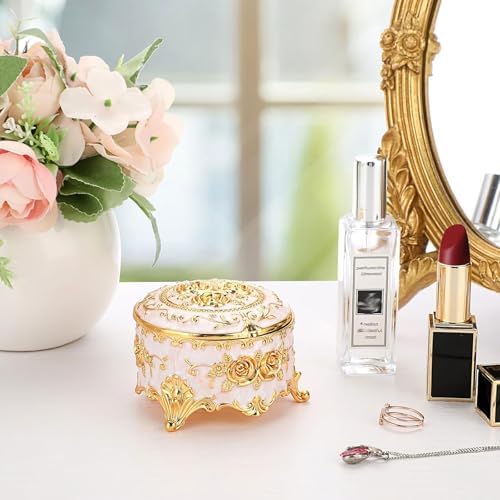 Hipiwe Vintage Round Jewelry Box Small Metal Trinket Storage Organizer - Image 6