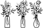 ARTINME 3 Pieces Metal Flowers Wall Arts - Rustic Farmhouse Decor Minimalist Flower Wall Decors for Living room Bathroom Kitchen Bedroom Dining Room - Housewarming Gifts (Black) by Artinme