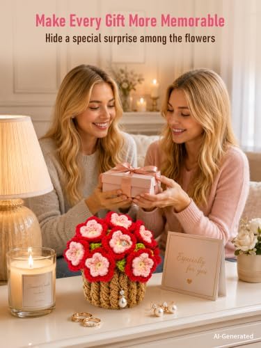 Crochet Flower Bouquet Coasters, Peach Blossom Gift for Home Decor 4Pc - Image 5