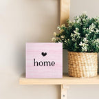 Home Sign, Home Signs for House Decor, Welcome Sign, Rustic Farmhouse Desk Decor Wood Block Box Plaque for Living Room Wall Shelf, Housewarming Gifts (Pink) - Image 3