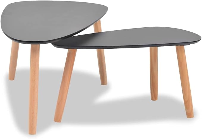 2 Coffee Tables Modern Coffee Table & Center Table Black MDF Tabletop Solid - Image 4