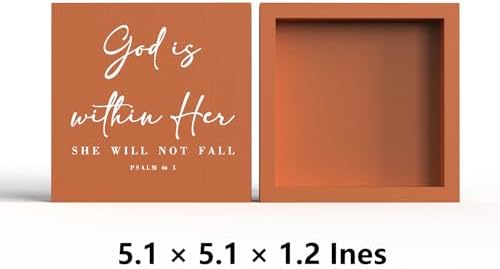 God Is Within Her Bible Verse Artwork Orange Wood Box Sign Rustic Farmhouse Style Psalm 46 : 5 Christian Wood Block Plaque 5 X 5 Inches Home Office Desk Sign Decor for Presents - Image 2