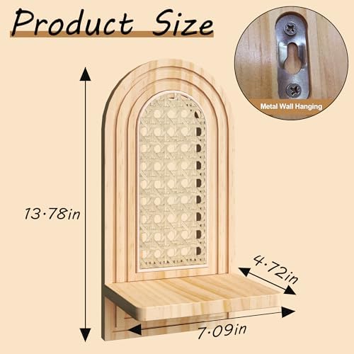 Rattan Wall Shelf Set of 2, 7'' Natural Floating Shelves Boho Decor, Rustic Wood Arched Rattan Wall Mounted Storage Shelves for Plant Figurines Display, Wicker Shelf for Living Room Nursery Bedroom - Image 3