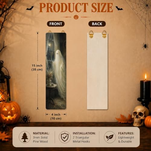 Vintage Halloween Sign, Ghost Decor Wall, 4 Pcs Halloween Hanging Signs - Image 2