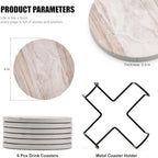 6Pcs Absorbent Coasters Set with Holder,Ceramic Drink Coaster,4 in（A6） - Image 2