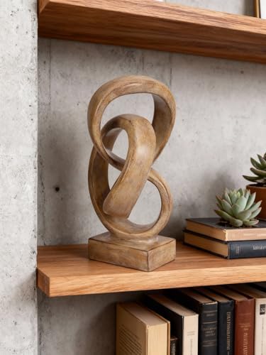 Abstract wood-toned knot sculpture, geometric decorative statue, wood-toned accent piece for living room coffee table or bookshelf surface, office TV cabinet or entryway console table decoration. - Image 3