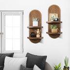 Wenqik 2 Pcs Boho Wall Shelf Rainbow Arch Wooden Floating Shelf, Brown - Image 2