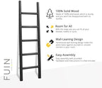 FUIN Blanket Ladder, 57in Rustic Solid Wood Decorative Ladder, Black - Image 7