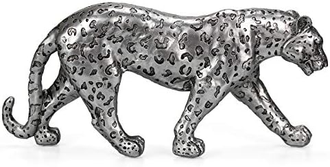 Silver Cheetah 7.1" H Statue, Cheetah Figurine Home Décor Realistic Antique Classical Leopard Statues Living Room Decor Ornament Figurine by POLYDUKE