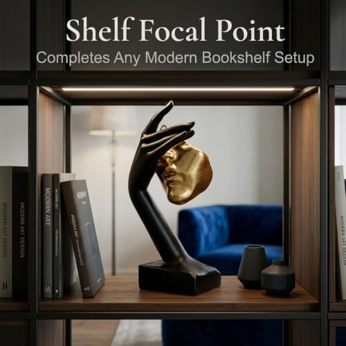 See No Evil Gold Resin Bust Sculpture, Abstract Shelf Decor - Image 4