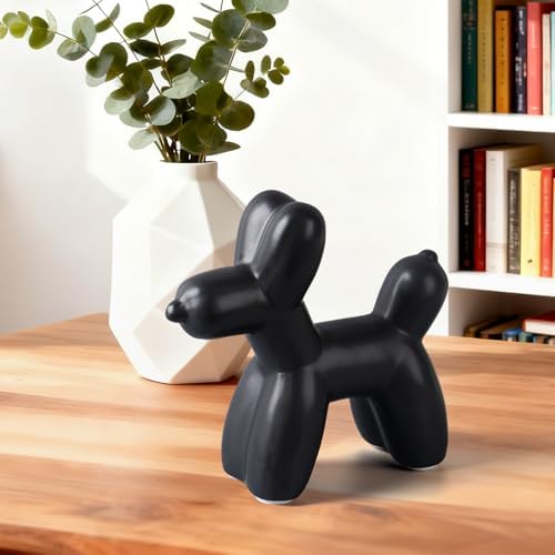 Notakia Cute Ceramics Black Balloon Dog Statue Crafts Living Room Desktop Decorations,Handmade Modern Small Ceramic Animal Statue Ornament Home Decor Accents (Black, Large) - Image 6