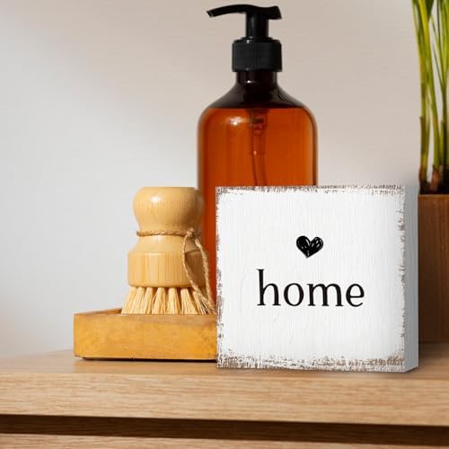 Home Sign, Home Signs for House Decor, Welcome Sign, Rustic Farmhouse Desk Decor Wood Block Box Plaque for Living Bedroom Room Wall Shelf, Housewarming Gifts, 8x8inch - Image 4