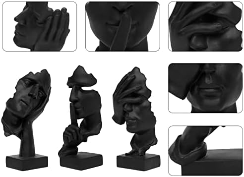 prosfalt 3 Pcs Thinker Statue, Silence is Gold Abstract Art Figurine, No Hear No See No Speak Modern Home Resin Sculptures Decorative Objects Decor for Home Office Bookshelf Desktop(Black) (A-41) - Image 6