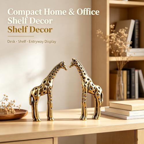 2‑Pack Brass Giraffe Figurines, 2.17" Mini Vintage Metal Giraffe Statue, Safari Style Small Animal Sculpture Ornament for Home Shelf Desk Decor, Collectible Gift - Image 5
