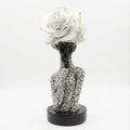Lescafita African Woman Sculpture with White Rose Headdress, Black and White Resin Statues, Modern Abstract African Art Statue for Home Decor Shelf Table Office Display by LESCAFITA