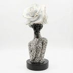 Lescafita African Woman Sculpture with White Rose Headdress, Black and White Resin Statues, Modern Abstract African Art Statue for Home Decor Shelf Table Office Display by LESCAFITA