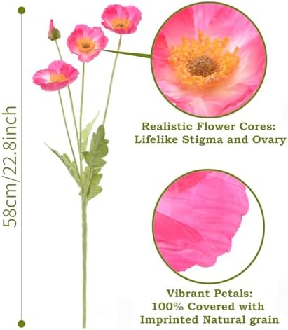 Artificial Poppies, Blush Pink Silk Poppies Artificial Flowers - 24x Blooming California Poppy Flower Artificial Plus 8X Buds for Home Decoration, PKPK8 - Image 2