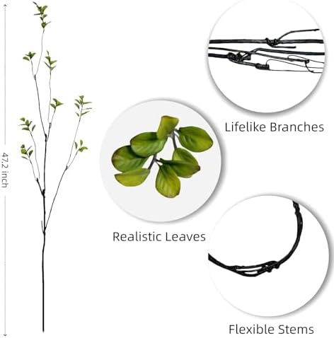 4 Pcs Artificial Ficus Branches Faux Eucalyptus Stems, 47.2 Inch Fake Greenery Stems Realistic Touch Faux Branches for Vase for Office Home Wedding Vase Filler Decoration - Image 4